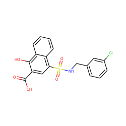 O=C(O)c1cc(S(=O)(=O)NCc2cccc(Cl)c2)c2ccccc2c1O ZINC000653731191