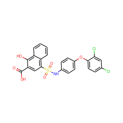 O=C(O)c1cc(S(=O)(=O)Nc2ccc(Oc3ccc(Cl)cc3Cl)cc2)c2ccccc2c1O ZINC000653738896