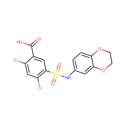 O=C(O)c1cc(S(=O)(=O)Nc2ccc3c(c2)OCCO3)c(Cl)cc1Cl ZINC000004148036