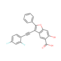 O=C(O)c1cc2c(C#Cc3ccc(F)cc3F)c(-c3ccccc3)oc2cc1O ZINC000095594626