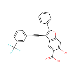 O=C(O)c1cc2c(C#Cc3cccc(C(F)(F)F)c3)c(-c3ccccc3)oc2cc1O ZINC000095596630