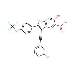 O=C(O)c1cc2c(C#Cc3cccc(Cl)c3)c(-c3ccc(OC(F)(F)F)cc3)oc2cc1O ZINC000096272278