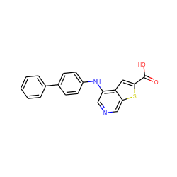 O=C(O)c1cc2c(Nc3ccc(-c4ccccc4)cc3)cncc2s1 ZINC000040834464