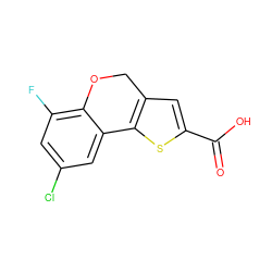 O=C(O)c1cc2c(s1)-c1cc(Cl)cc(F)c1OC2 ZINC000147847671