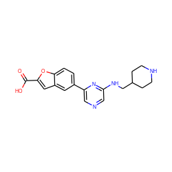 O=C(O)c1cc2cc(-c3cncc(NCC4CCNCC4)n3)ccc2o1 ZINC000071295925