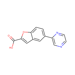 O=C(O)c1cc2cc(-c3cnccn3)ccc2o1 ZINC000071295083