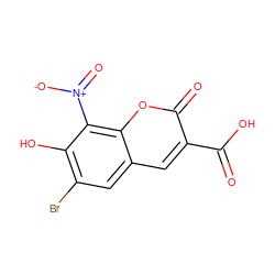 O=C(O)c1cc2cc(Br)c(O)c([N+](=O)[O-])c2oc1=O ZINC000725327046