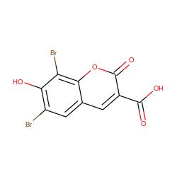 O=C(O)c1cc2cc(Br)c(O)c(Br)c2oc1=O ZINC000196408447