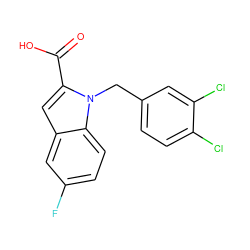 O=C(O)c1cc2cc(F)ccc2n1Cc1ccc(Cl)c(Cl)c1 ZINC000013588881