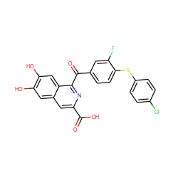 O=C(O)c1cc2cc(O)c(O)cc2c(C(=O)c2ccc(Sc3ccc(Cl)cc3)c(F)c2)n1 ZINC000013490169