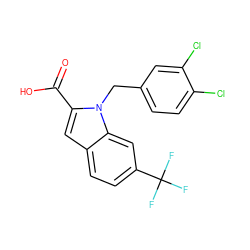 O=C(O)c1cc2ccc(C(F)(F)F)cc2n1Cc1ccc(Cl)c(Cl)c1 ZINC000013588876