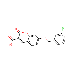 O=C(O)c1cc2ccc(OCc3cccc(Cl)c3)cc2oc1=O ZINC000072120075