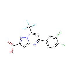 O=C(O)c1cc2nc(-c3ccc(Cl)c(Cl)c3)cc(C(F)(F)F)n2n1 ZINC000000799880