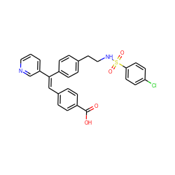 O=C(O)c1ccc(/C=C(\c2ccc(CCNS(=O)(=O)c3ccc(Cl)cc3)cc2)c2cccnc2)cc1 ZINC000013733240