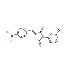 O=C(O)c1ccc(/C=C2\SC(=O)N(c3cccc(C(F)(F)F)c3)C2=O)cc1 ZINC000005553139