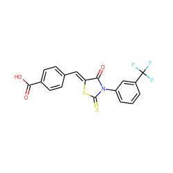 O=C(O)c1ccc(/C=C2\SC(=S)N(c3cccc(C(F)(F)F)c3)C2=O)cc1 ZINC000000966859