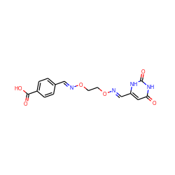 O=C(O)c1ccc(/C=N/OCCO/N=C/c2cc(=O)[nH]c(=O)[nH]2)cc1 ZINC000016052150