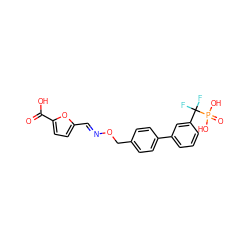 O=C(O)c1ccc(/C=N/OCc2ccc(-c3cccc(C(F)(F)P(=O)(O)O)c3)cc2)o1 ZINC000071315824