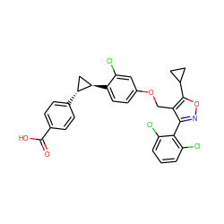 O=C(O)c1ccc([C@@H]2C[C@H]2c2ccc(OCc3c(-c4c(Cl)cccc4Cl)noc3C3CC3)cc2Cl)cc1 ZINC000115372391