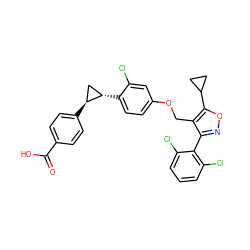 O=C(O)c1ccc([C@H]2C[C@@H]2c2ccc(OCc3c(-c4c(Cl)cccc4Cl)noc3C3CC3)cc2Cl)cc1 ZINC000115372389