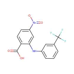 O=C(O)c1ccc([N+](=O)[O-])cc1Nc1cccc(C(F)(F)F)c1 ZINC000029133764