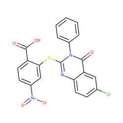 O=C(O)c1ccc([N+](=O)[O-])cc1Sc1nc2ccc(Cl)cc2c(=O)n1-c1ccccc1 ZINC000096258069