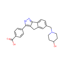 O=C(O)c1ccc(-c2[nH]nc3c2Cc2cc(CN4CCC(O)CC4)ccc2-3)cc1 ZINC000028714070