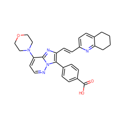 O=C(O)c1ccc(-c2c(/C=C/c3ccc4c(n3)CCCC4)nc3c(N4CCOCC4)ccnn23)cc1 ZINC001772653119