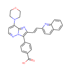 O=C(O)c1ccc(-c2c(/C=C/c3ccc4ccccc4n3)nc3c(N4CCOCC4)ccnn23)cc1 ZINC001772581762