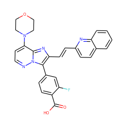 O=C(O)c1ccc(-c2c(/C=C/c3ccc4ccccc4n3)nc3c(N4CCOCC4)ccnn23)cc1F ZINC001772623243