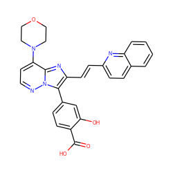 O=C(O)c1ccc(-c2c(/C=C/c3ccc4ccccc4n3)nc3c(N4CCOCC4)ccnn23)cc1O ZINC001772631289