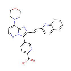 O=C(O)c1ccc(-c2c(/C=C/c3ccc4ccccc4n3)nc3c(N4CCOCC4)ccnn23)cn1 ZINC001772642763