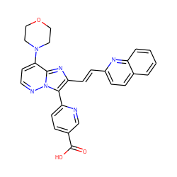 O=C(O)c1ccc(-c2c(/C=C/c3ccc4ccccc4n3)nc3c(N4CCOCC4)ccnn23)nc1 ZINC001772619019