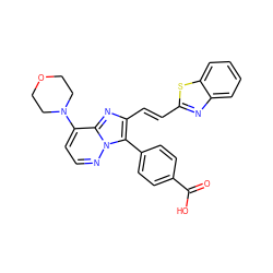 O=C(O)c1ccc(-c2c(/C=C/c3nc4ccccc4s3)nc3c(N4CCOCC4)ccnn23)cc1 ZINC001772629058