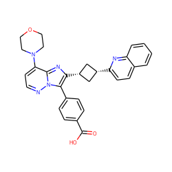 O=C(O)c1ccc(-c2c([C@H]3C[C@@H](c4ccc5ccccc5n4)C3)nc3c(N4CCOCC4)ccnn23)cc1 ZINC001772631050