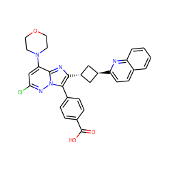 O=C(O)c1ccc(-c2c([C@H]3C[C@H](c4ccc5ccccc5n4)C3)nc3c(N4CCOCC4)cc(Cl)nn23)cc1 ZINC001772640152