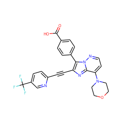 O=C(O)c1ccc(-c2c(C#Cc3ccc(C(F)(F)F)cn3)nc3c(N4CCOCC4)ccnn23)cc1 ZINC001772654304