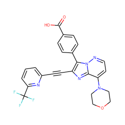 O=C(O)c1ccc(-c2c(C#Cc3cccc(C(F)(F)F)n3)nc3c(N4CCOCC4)ccnn23)cc1 ZINC001772632552