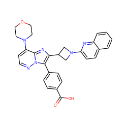 O=C(O)c1ccc(-c2c(C3CN(c4ccc5ccccc5n4)C3)nc3c(N4CCOCC4)ccnn23)cc1 ZINC001772612890