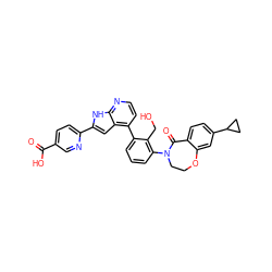 O=C(O)c1ccc(-c2cc3c(-c4cccc(N5CCOc6cc(C7CC7)ccc6C5=O)c4CO)ccnc3[nH]2)nc1 ZINC000224787589