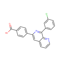 O=C(O)c1ccc(-c2cc3cccnc3c(-c3cccc(Cl)c3)n2)cc1 ZINC000000587602