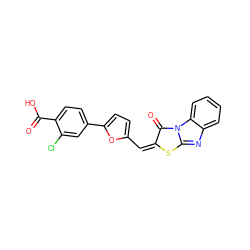 O=C(O)c1ccc(-c2ccc(/C=c3/sc4nc5ccccc5n4c3=O)o2)cc1Cl ZINC000013513821