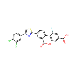 O=C(O)c1ccc(-c2ccc(-c3nc(-c4ccc(Cl)c(Cl)c4)cs3)cc2C(=O)O)c(F)c1 ZINC000205017548