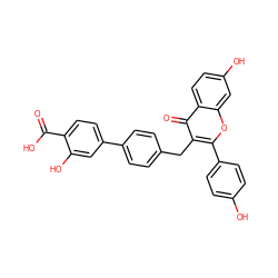 O=C(O)c1ccc(-c2ccc(Cc3c(-c4ccc(O)cc4)oc4cc(O)ccc4c3=O)cc2)cc1O ZINC000040431079