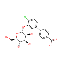 O=C(O)c1ccc(-c2ccc(Cl)c(O[C@H]3O[C@H](CO)[C@@H](O)[C@H](O)[C@@H]3O)c2)cc1 ZINC000072104720