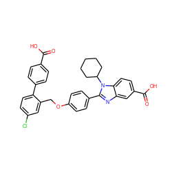 O=C(O)c1ccc(-c2ccc(Cl)cc2COc2ccc(-c3nc4cc(C(=O)O)ccc4n3C3CCCCC3)cc2)cc1 ZINC000036350450