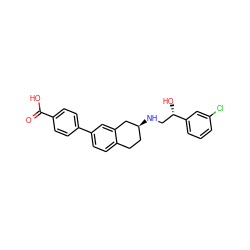 O=C(O)c1ccc(-c2ccc3c(c2)C[C@@H](NC[C@H](O)c2cccc(Cl)c2)CC3)cc1 ZINC000040974178