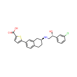 O=C(O)c1ccc(-c2ccc3c(c2)C[C@@H](NC[C@H](O)c2cccc(Cl)c2)CC3)s1 ZINC000040425220