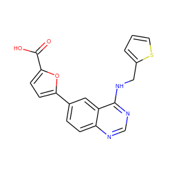 O=C(O)c1ccc(-c2ccc3ncnc(NCc4cccs4)c3c2)o1 ZINC000066148678