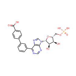 O=C(O)c1ccc(-c2cccc(-c3ncnc4c3ncn4[C@@H]3O[C@H](COP(=O)(O)O)[C@@H](O)[C@H]3O)c2)cc1 ZINC000299828366